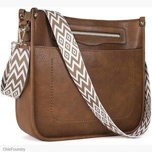 Vegan Leather Crossbody Bag with 7 Pockets, Adjustable Strap, Travel Purse